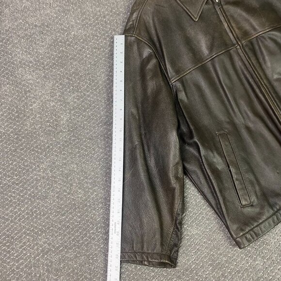 Eddie Bauer Leather Jacket Men's Large Short Brown Distressed Full Zip Bomber - Picture 12 of 15